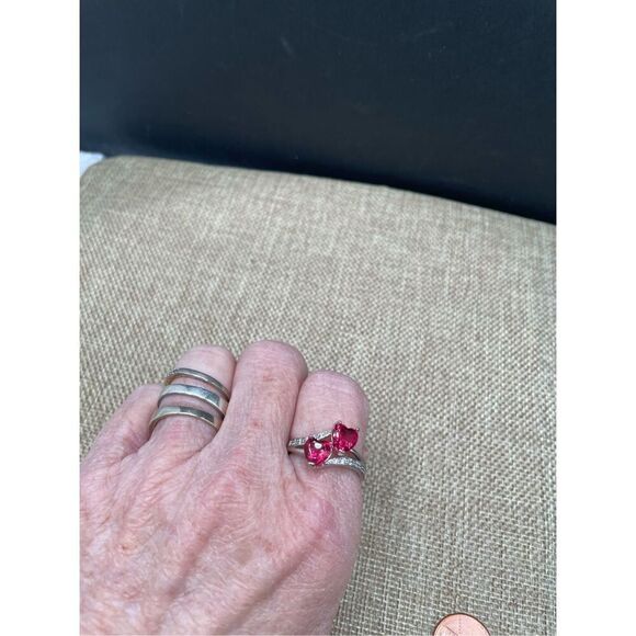 Bundle of 3 Heart Stone Rings Valentines Theme Pink and Red with Rhinestone Cute - Picture 13 of 13